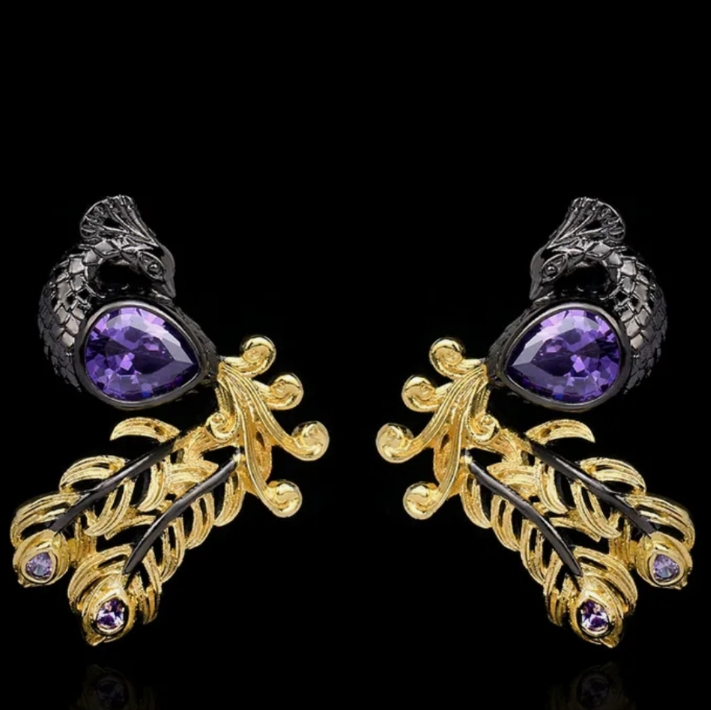 Amethyst Peacock Earrings